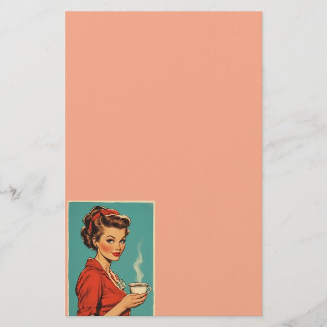 Retro housewife coffee pink stationery (Front)