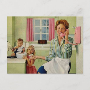 Retro Housewife & Family Postcard