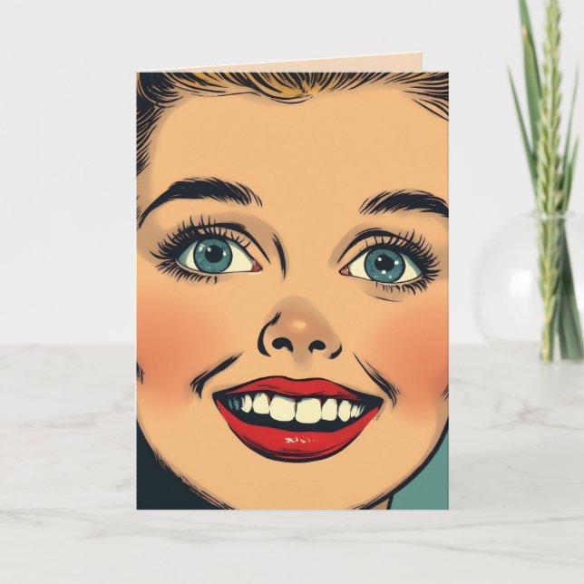 Retro Housewife Funny HELLO Greeting Card (Front)