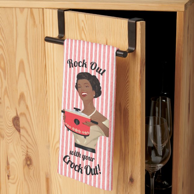 Retro Housewife Rock Out with your Crock Out Tea Towel (Thirds Fold)