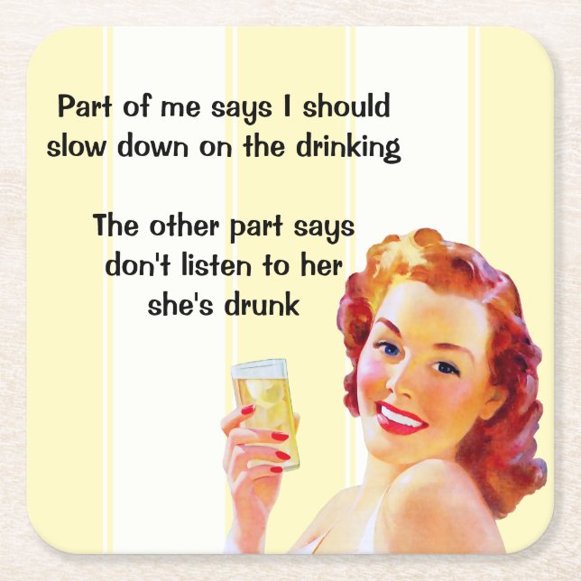 Retro Housewife with Cocktail Funny Drunk Quote Square Paper Coaster (Front)
