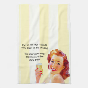 Retro Housewife with Cocktail Funny Drunk Quote Tea Towel