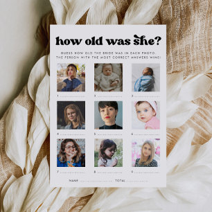 Retro How Old Was She Bridal Shower Game Card