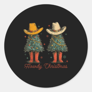 Retro Howdy Christmas Cowboy Christmas Tree Wester Classic Round Sticker
