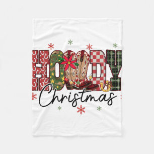 Retro Howdy Christmas Western Cowboy Boots Checker Fleece Blanket