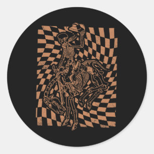 Retro Howdy Cowboy Skeleton With Cowboy Hat And Ho Classic Round Sticker