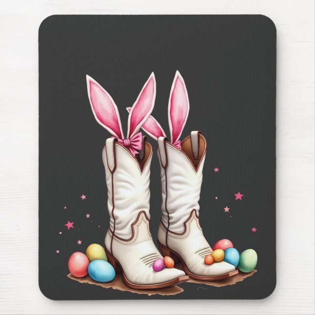 Retro Howdy Easter Funny Cowboy Boots Easter Egg Mouse Pad (Front)