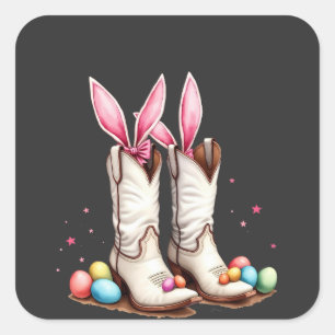 Retro Howdy Easter Funny Cowboy Boots Easter Egg Square Sticker