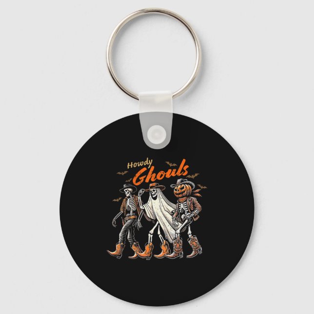 Retro Howdy Ghouls Skeleton Cowboy Western Rodeo H Key Ring (Front)