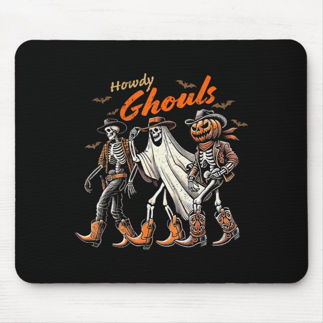 Retro Howdy Ghouls Skeleton Cowboy Western Rodeo H Mouse Pad (Front)