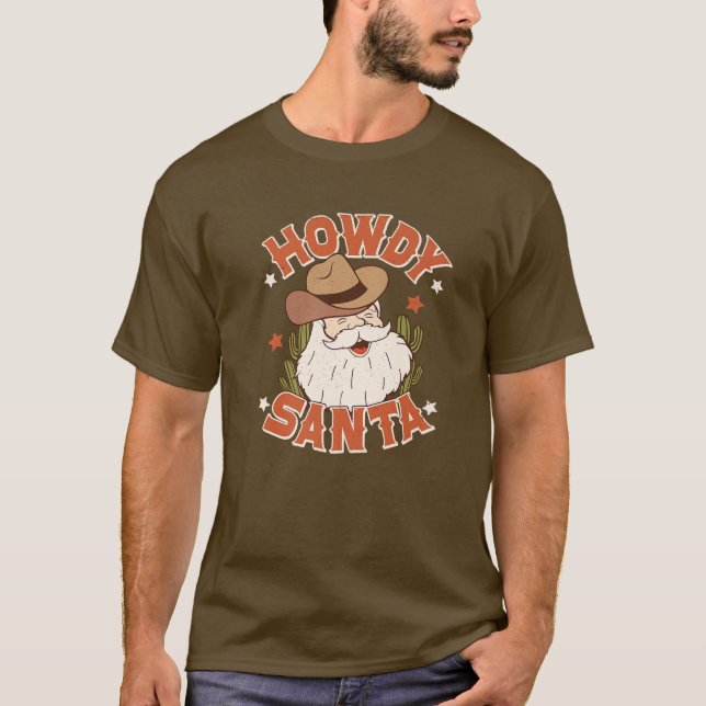 Retro Howdy Santa Christmas Rodeo Western Cowboy C T-Shirt (Front)