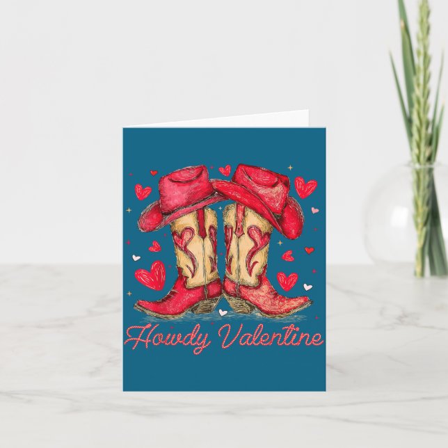 Retro Howdy Valentine Cowboy Boots Western Valenti Card (Front)