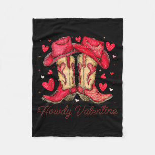 Retro Howdy Valentine Cowboy Boots Western Valenti Fleece Blanket