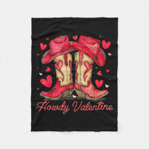 Retro Howdy Valentine Cowboy Boots Western Valenti Fleece Blanket