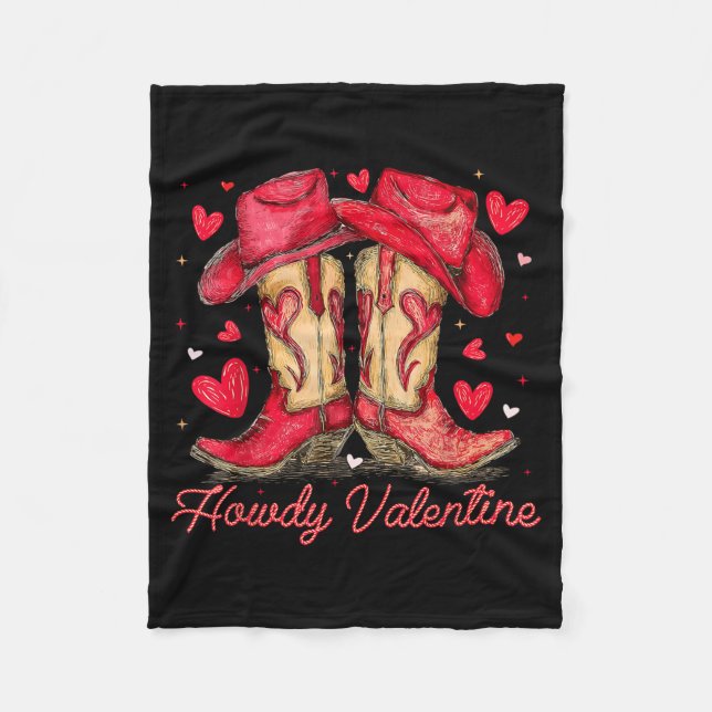 Retro Howdy Valentine Cowboy Boots Western Valenti Fleece Blanket (Front)