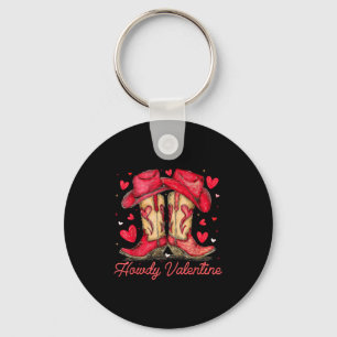 Retro Howdy Valentine Cowboy Boots Western Valenti Key Ring