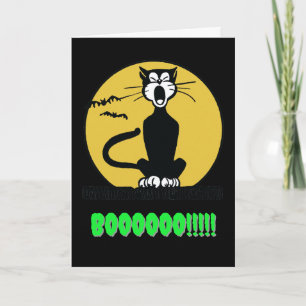 Retro Howling Halloween Cat and Moon Card