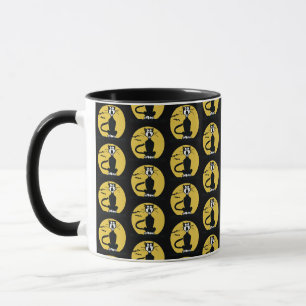 Retro Howling Halloween Cat Black Coffee Mug