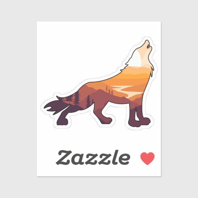 Retro Howling Wolf Landscape Wilderness Sunset (Sheet)