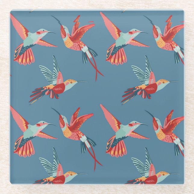 Retro Hummingbird Pattern 2 Glass Coaster (Front)