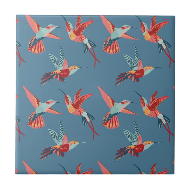 Retro Hummingbird Pattern Ceramic Tile (Front)