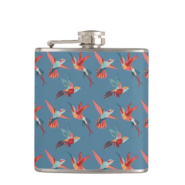 Retro Hummingbird Pattern Hip Flask (Front)