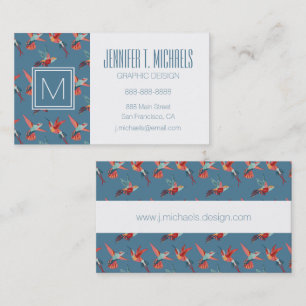 Retro Hummingbird Pattern Monogram Business Card