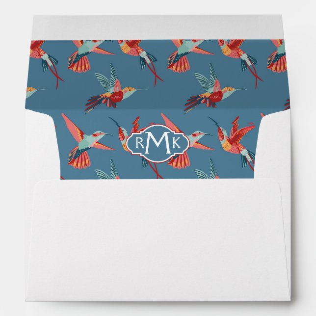Retro Hummingbird Pattern | Monogram Envelopes (Back (Bottom))