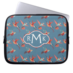 Retro Hummingbird Pattern   Monogram Laptop Sleeve