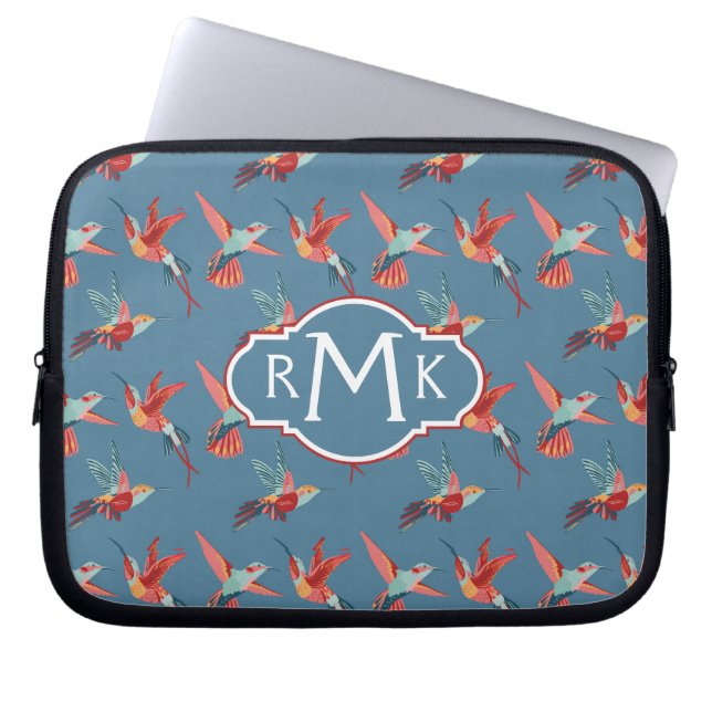 Retro Hummingbird Pattern | Monogram Laptop Sleeve (Front)
