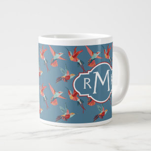 Retro Hummingbird Pattern Monogram Large Coffee Mug