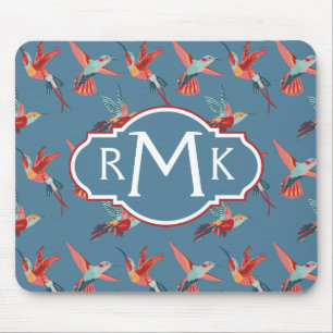 Retro Hummingbird Pattern Monogram Mouse Pad