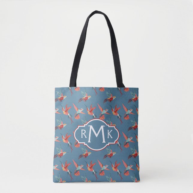 Retro Hummingbird Pattern | Monogram Tote Bag (Front)