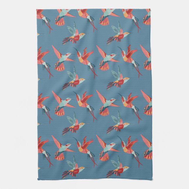 Retro Hummingbird Pattern Tea Towel (Vertical)