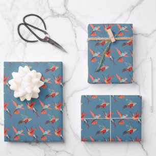 Retro Hummingbird Pattern Wrapping Paper Sheet