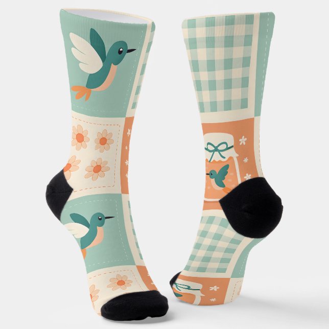Retro Hummingbird Socks (Angled)