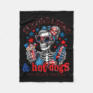 Retro Humourous Skeleton Independence Day USA Flag Fleece Blanket