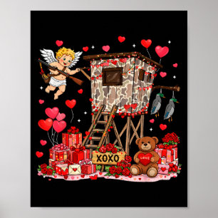 Retro Hunting Duck Camo Baby Cupid Valentines Poster