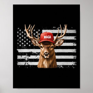 Retro Hunting Mega Camouflage Usa Flag Deer Huntin Poster