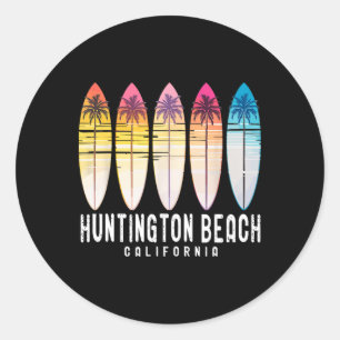 Retro Huntington Beach California Surfer Surfing Classic Round Sticker