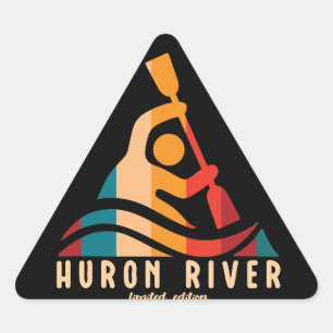 Retro Huron River Kayaking Triangle Sticker
