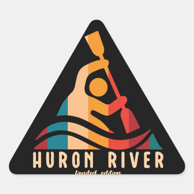Retro Huron River Kayaking Triangle Sticker (Front)