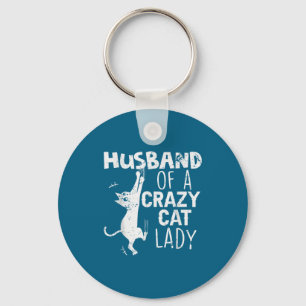 Retro Husband Crazy Cat Lady Graphic Art Key Ring