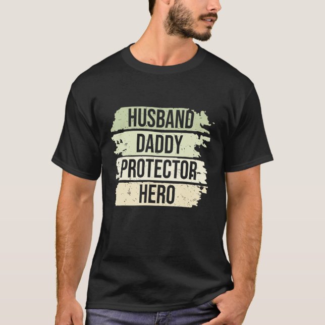 Retro Husband Daddy Protector Hero Father s Day Fo T-Shirt (Front)