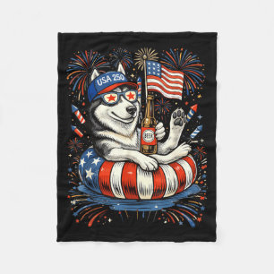 Retro Husky Beer Usa 250th Anniversary 4th Of July Fleece Blanket
