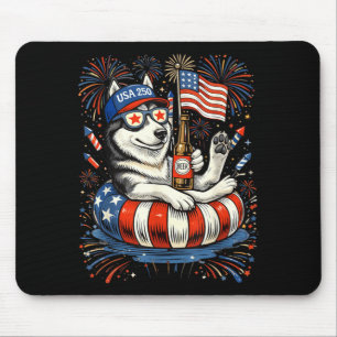 Retro Husky Beer Usa 250th Anniversary 4th Of July Mouse Pad