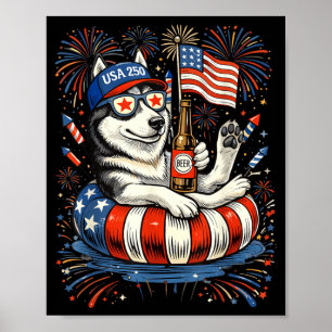 Retro Husky Beer Usa 250th Anniversary 4th Of July Poster