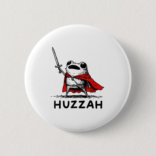 Retro Huzzah Frog Knight Funny Sword Meme Quote  6 Cm Round Badge (Front)