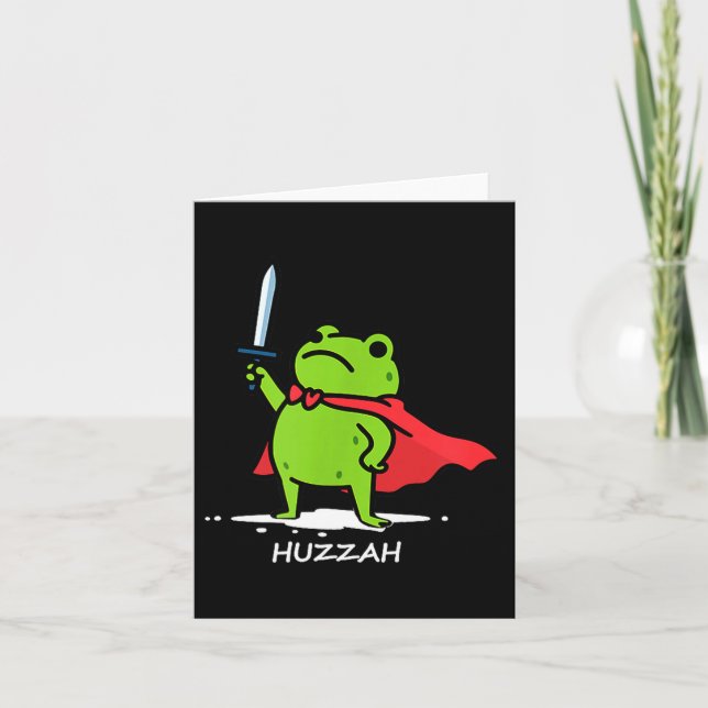 Retro Huzzah Frog Knight Funny Sword Meme Quote Me Card (Front)