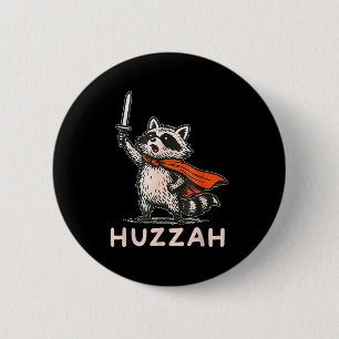 Retro Huzzah Raccoon Knight Funny Sword Meme Quote 6 Cm Round Badge